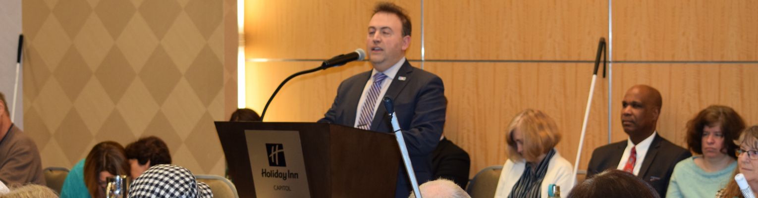 Mark Riccobono gives a speech to a crowd during Washington Seminar